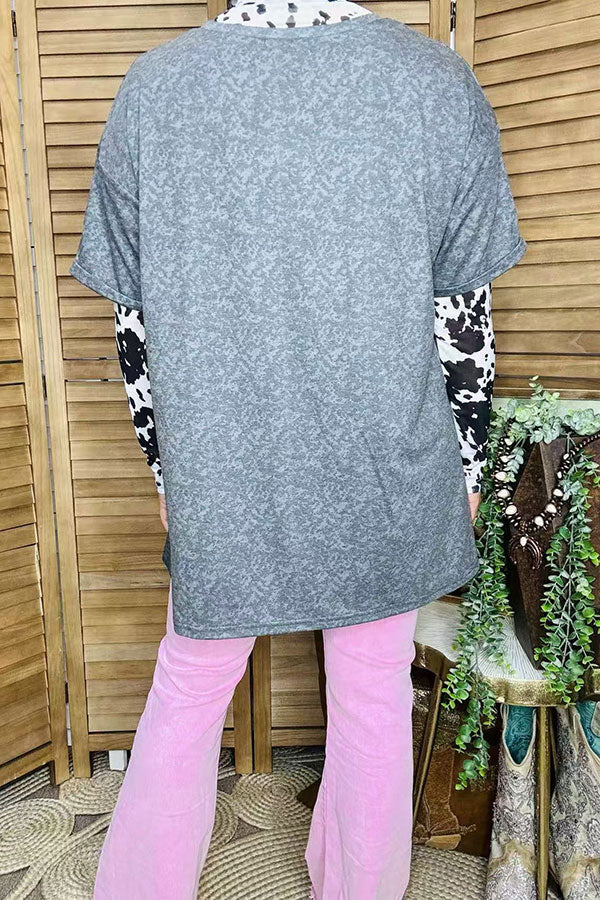 Plus size T-shirt wholesale "WILD WEST RODEO"Western gray women tops XCH14272 (CS10)