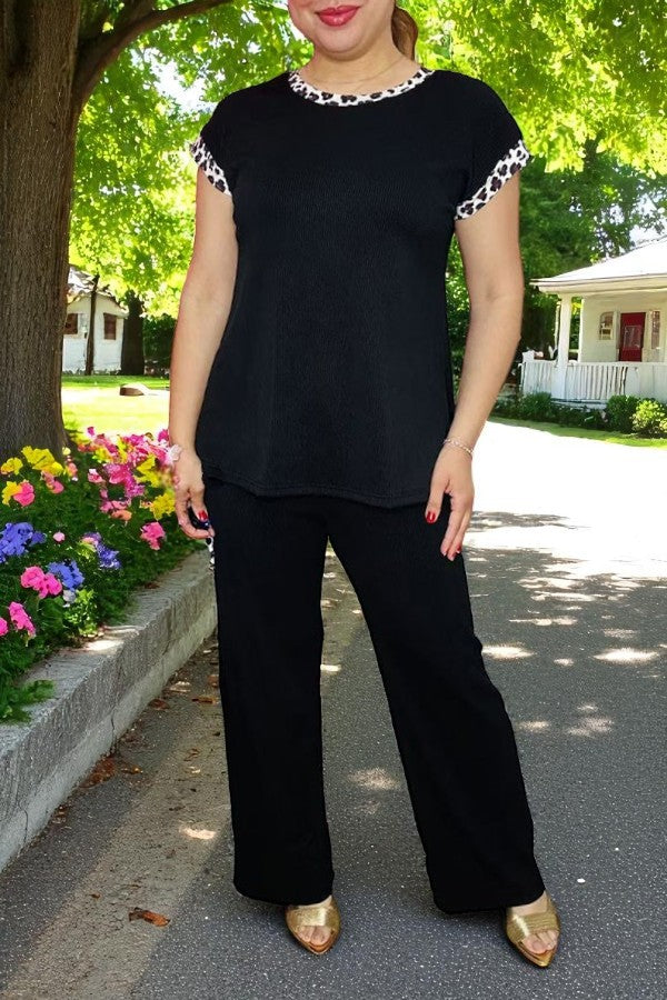 Clearance - Shop Black ribbed knitted fabric & leopard prints 2pc women sets XCH16118-1 (CS5F)