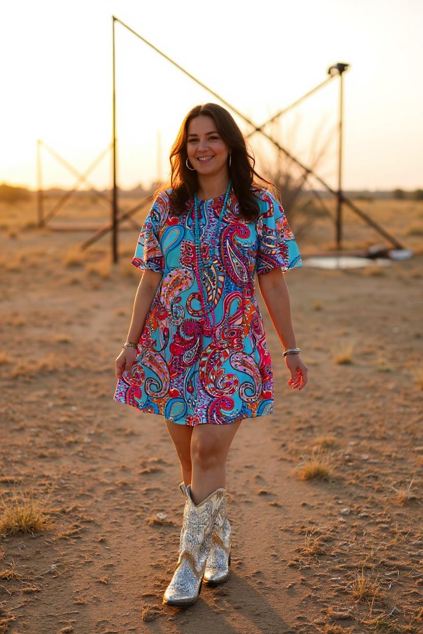 Plus size women dress w/Paisley prints & bell short sleeves & pocket GJQ15832 (CS9)